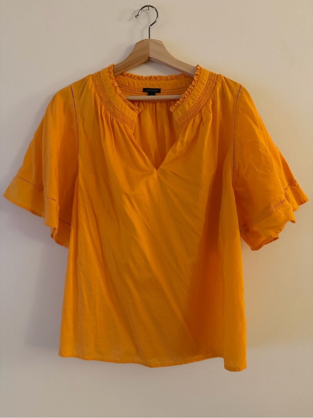 Ann Taylor Women's Flutter Sleeve Popover Top in Bright Orange
